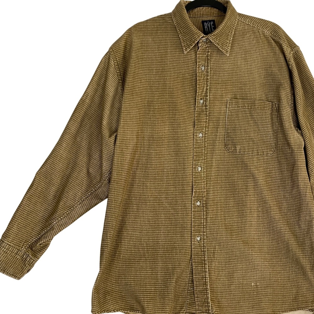 Vintage Old Rye Denim Mens‎ XL Button Down Shirt Brown Long Sleeve Cotton Casual